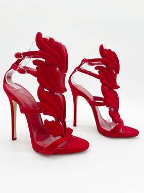 Giuseppe Zanotti Red Velvet Coline Cruel Summer Wing Stiletto Sandal Heels IT 36